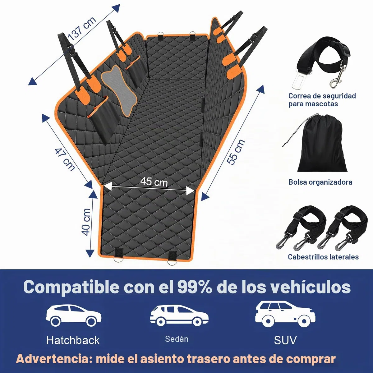 Vortix Funda Coche Perro – La Mejor Compañera De Viaje, Te Permite Lavar El Coche con Menos Frecuencia Y Protege El Interior del De Las Manchas, Arañazos Y Pelos De Las Mascotas