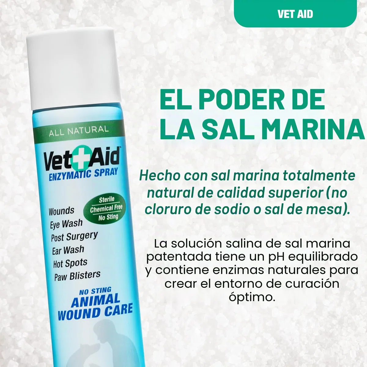 Cicatrizante Enzimático 120 ml para Perros y Mascotas – Sal Marina + Lisozima, Hipoalergénico, Inodoro, Ayuda a una rápida recuperación sin Irritación