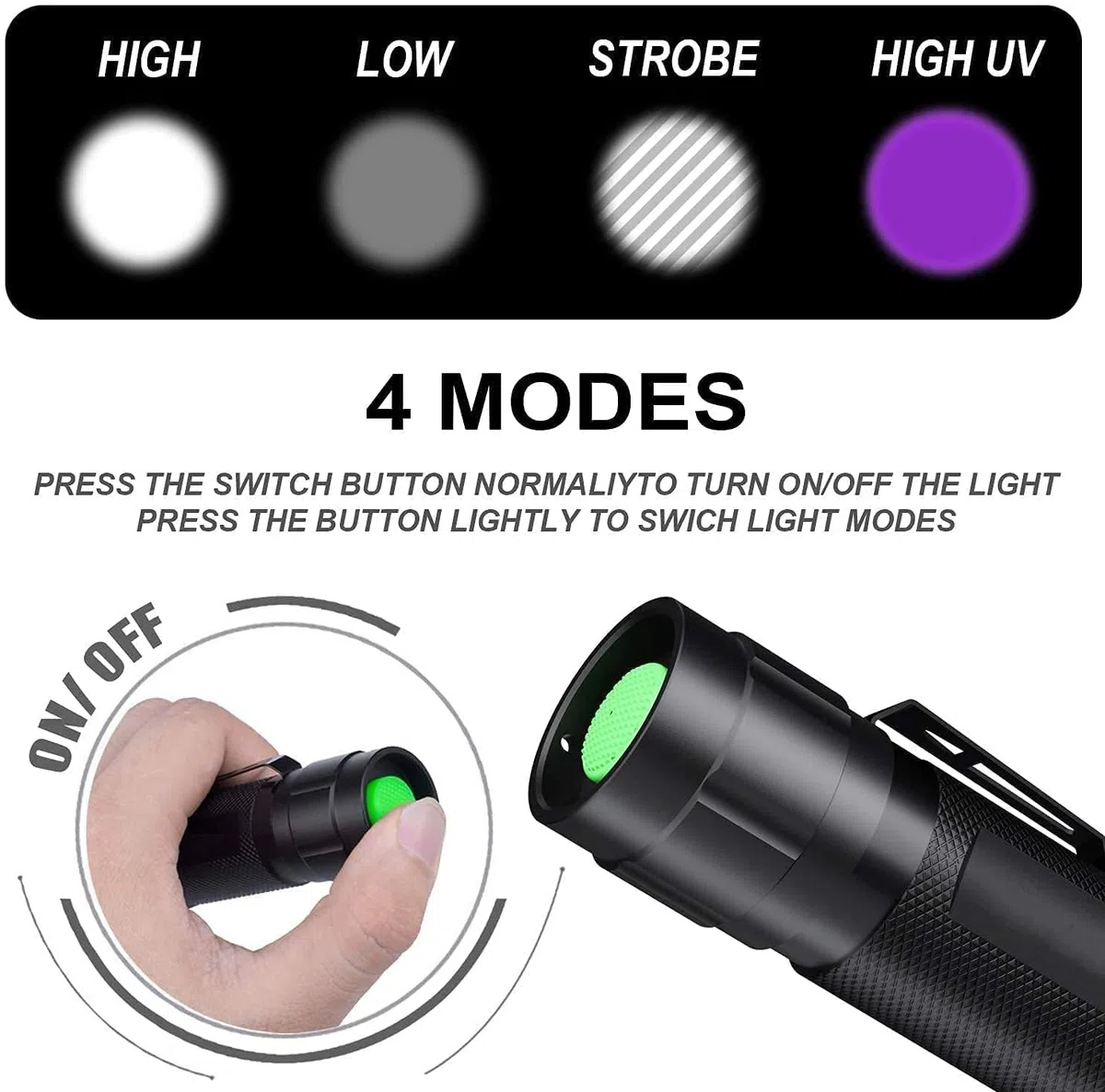 Linterna LED, linterna UV 2 en 1, luz ultravioleta Linternas LED de luz negra con iluminación de 500LM y 4 modos para ropa para mascotas