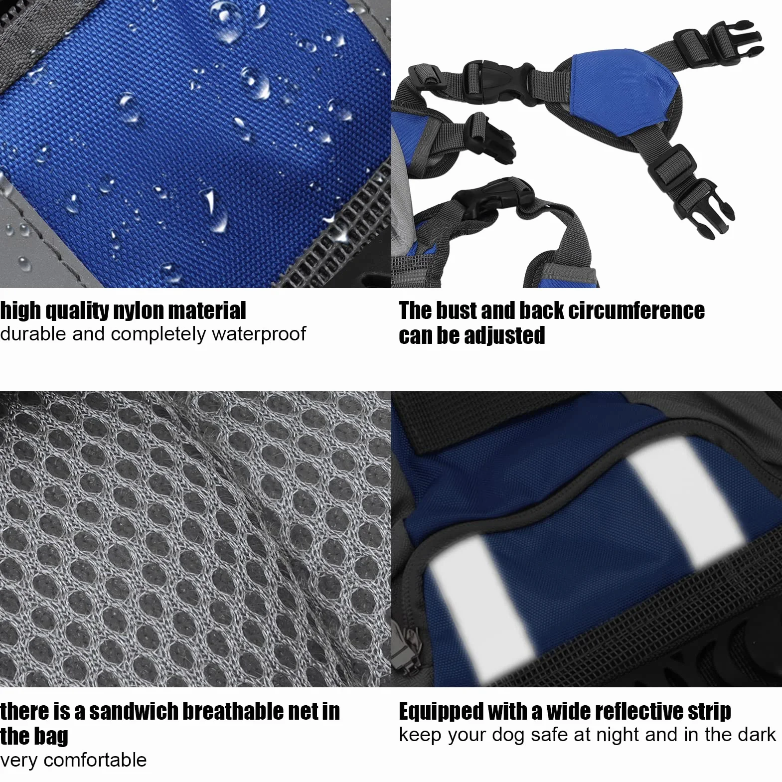 Paquete De Alforjas Para Perros, Mochila De Senderismo Para Perros, Con Tira Reflectante, Alforja Para Perros Para Viajes Y Acampadas, Perros Pequeños, Medianos Y Grandes(S-Azul y gris)