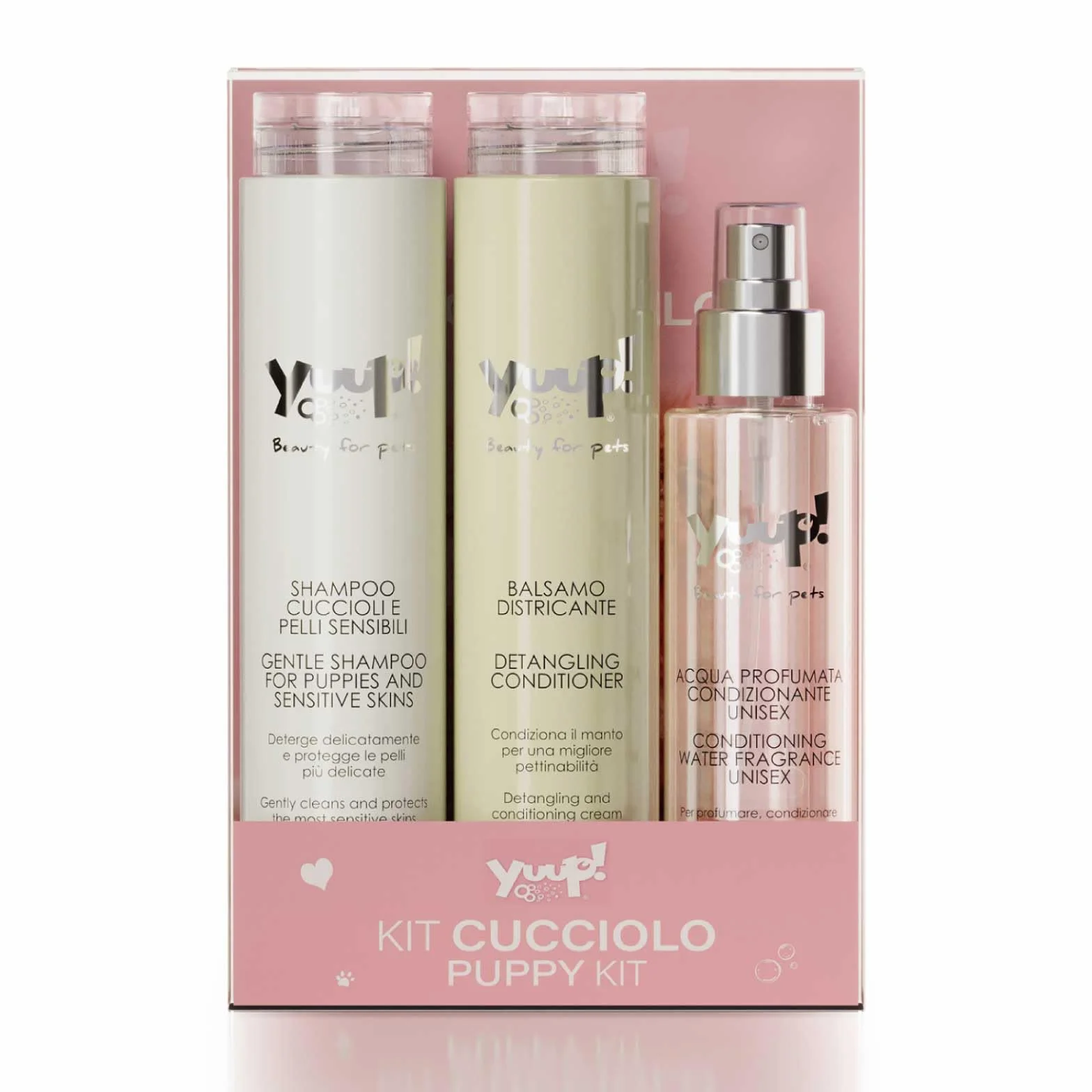 YUUP! – Kit Cachorro | Champú para Cachorros y Pieles sensibles, Acondicionador desenredante y Agua Perfumada, Ideal también para Gatos