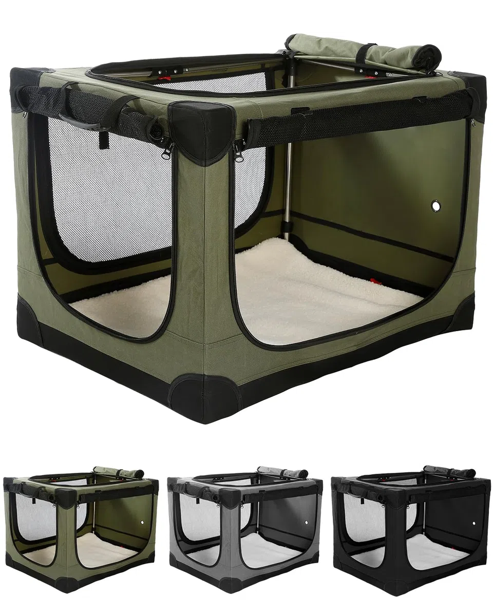 derimkcoa Jaula de viaje plegable para perros de 106 x 78 x 78 cm, jaula de viaje portátil y suave de instalación rápida para perros grandes de hasta 36 kg, caja de viaje plegable de 4 puertas con