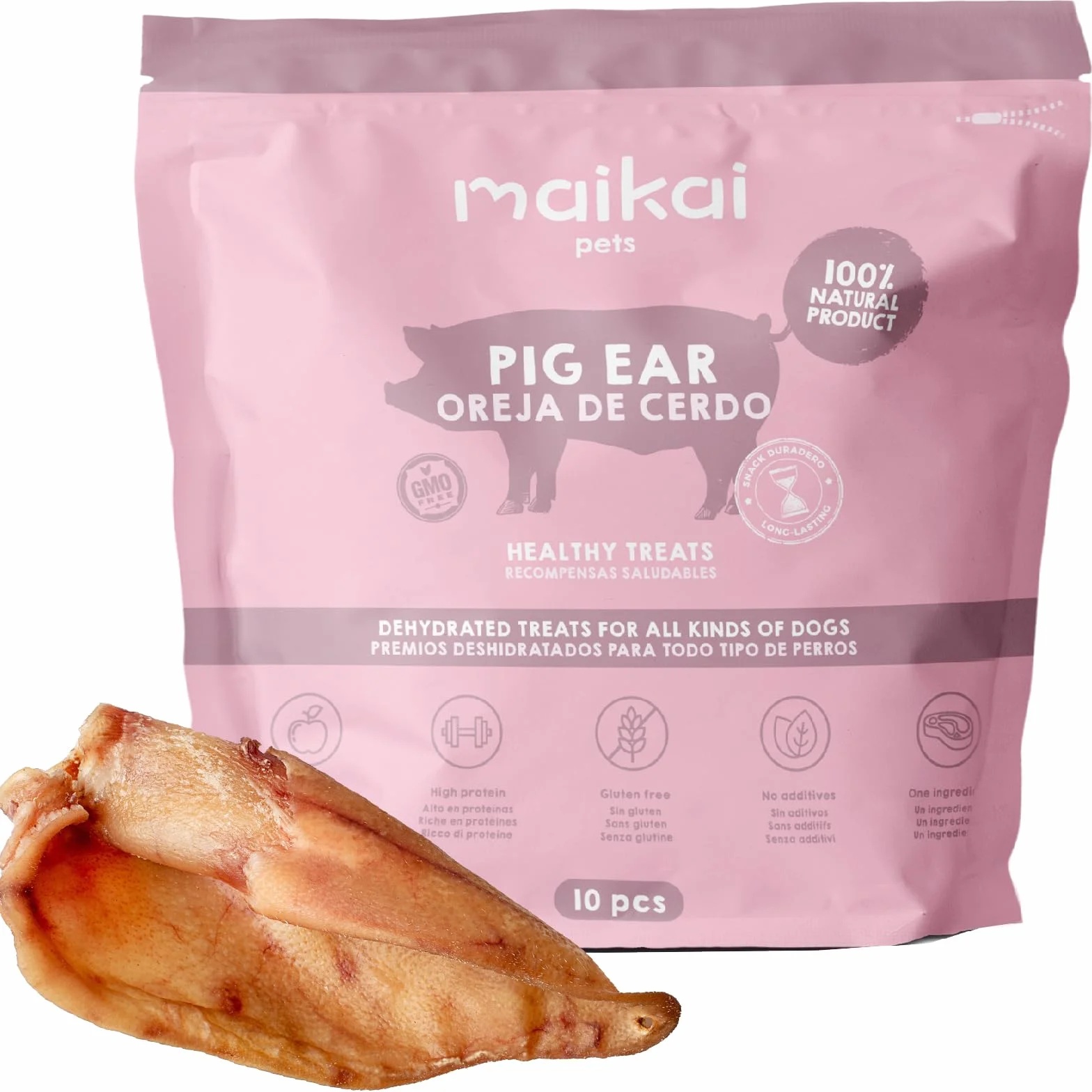 MAIKAI Pack 10 Orejas de Cerdo para Perros Golosinas Naturales para Perros Snacks 100% Naturales y Mordedor Natural Alternativa a Huesos Premios Saludables para Perros
