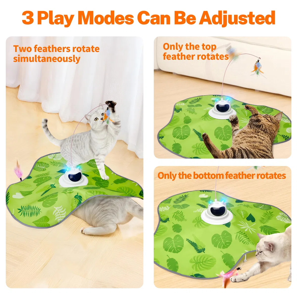 Toozey Juguete para Gatos, Juego Eléctrico de Escondite con 3 Plumas Intercambiables, Recargable, Juguete Inteligente de Autoentretenimiento con Control Remoto, Verde