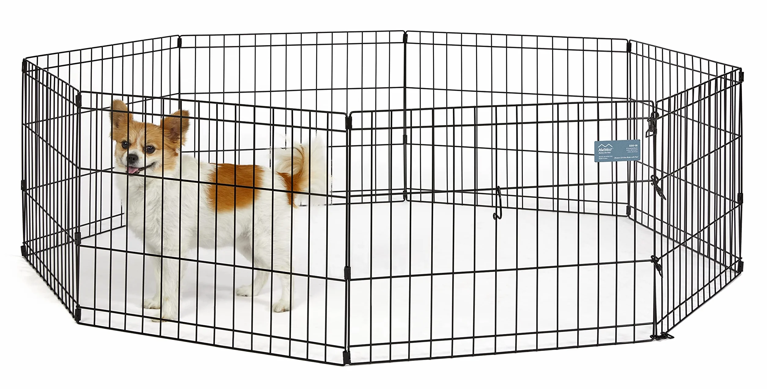 MidWest Homes for Pets - Parque de ejercicio y juego para perros y mascotas, metálico, plegable, sin puerta, estacas de anclaje, ofrece 1,5 m de espacio para jugar, 46 cm de altura, E-coat negro