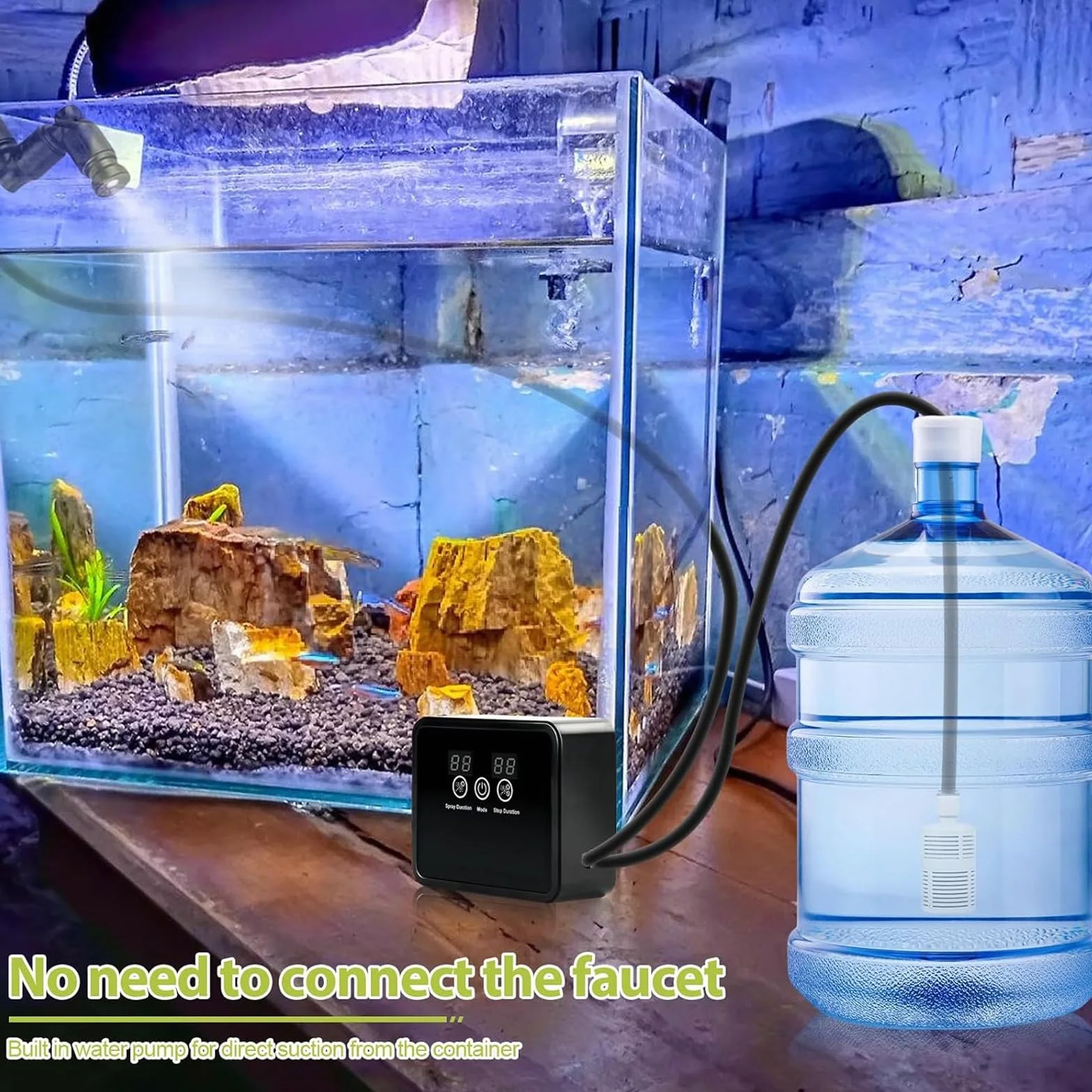 Humidificador de aire para reptiles, sistema de aspersión inteligente de terrario, sistema inteligente de reptiles, atomizador automático con temporizador y boquillas de pulverización ajustables para