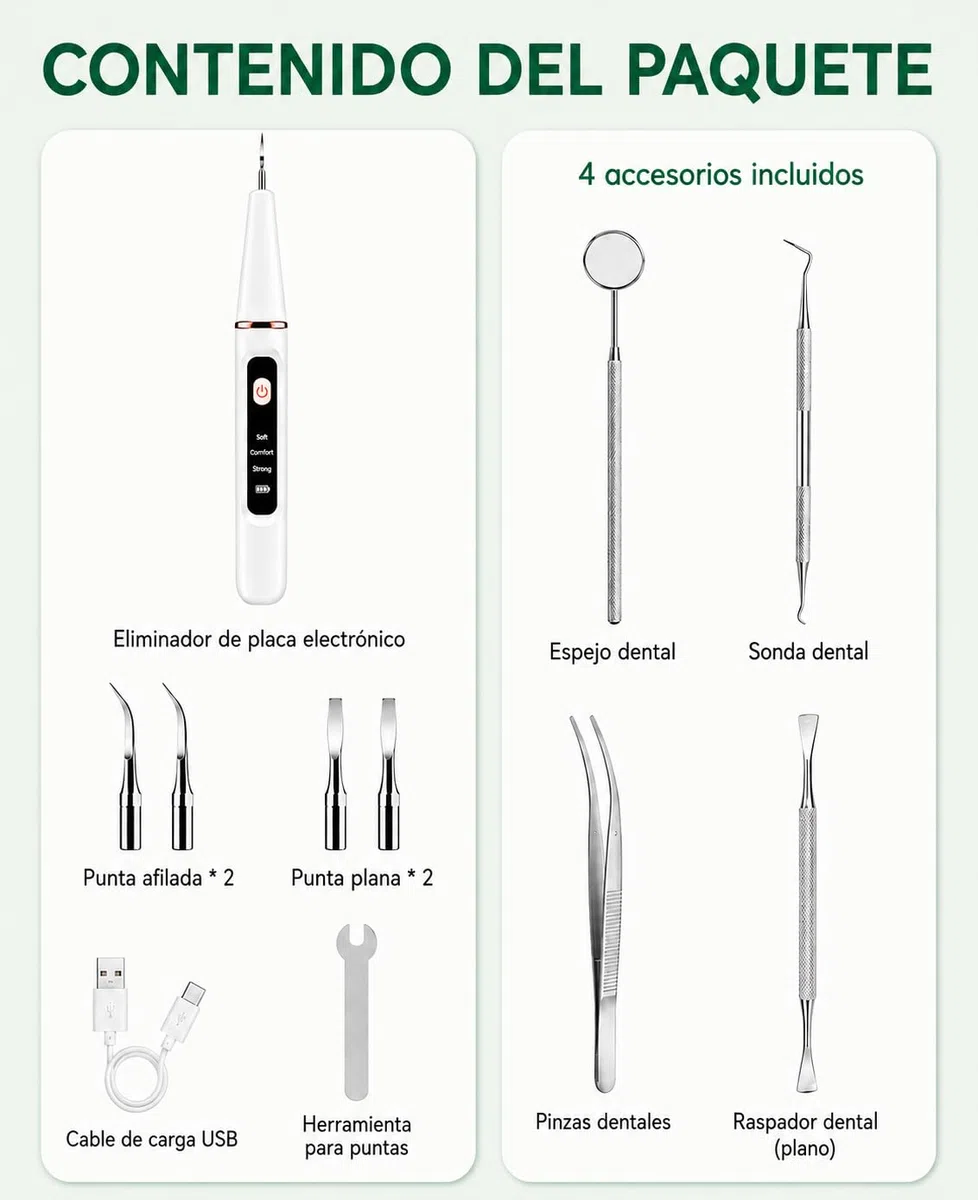 Kit Garaldentist De Limpieza Dental Para Sarro, Cepillo Dental Ultrasonico Portatil Para Limpieza Profunda, 2 Puntas Distintas, Con Luz Led, Ideal Para Tu Mascota