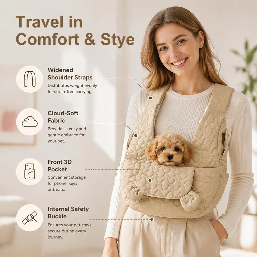 Bolsa para perros de hasta 10 kg, bolsa manos libres para perros pequeños con correa ajustable, mochila delantera para perros, para caminar, actividades al aire libre y senderismo (caqui)
