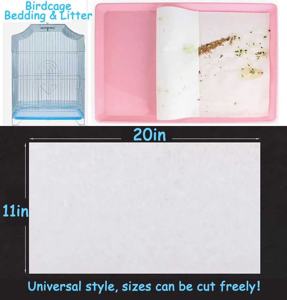 100 piezas de papel para jaula de pájaros, desechables, de gran tamaño, precortados, absorbentes, para mascotas, pájaros, loros