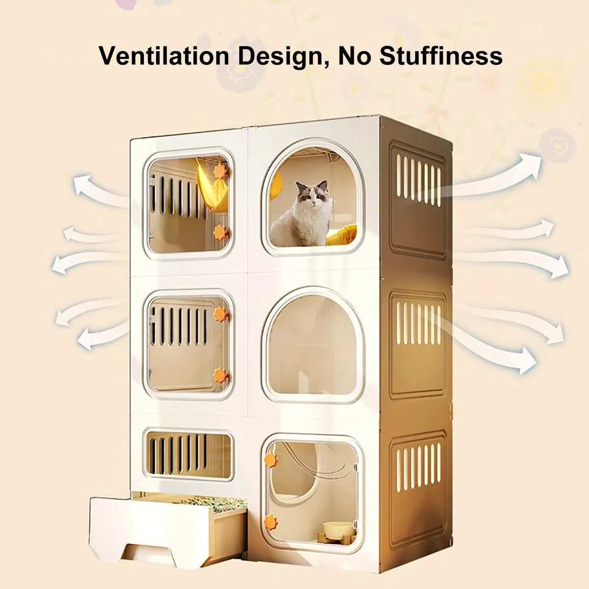 Jaula para Gatos con Ruedas, Jaulas para Gatos de Interior con Caja de Arena, Casa para Gatos de Interior, Recinto para Gatos de 2 Niveles para Bricolaje, para 1-2 Gatos