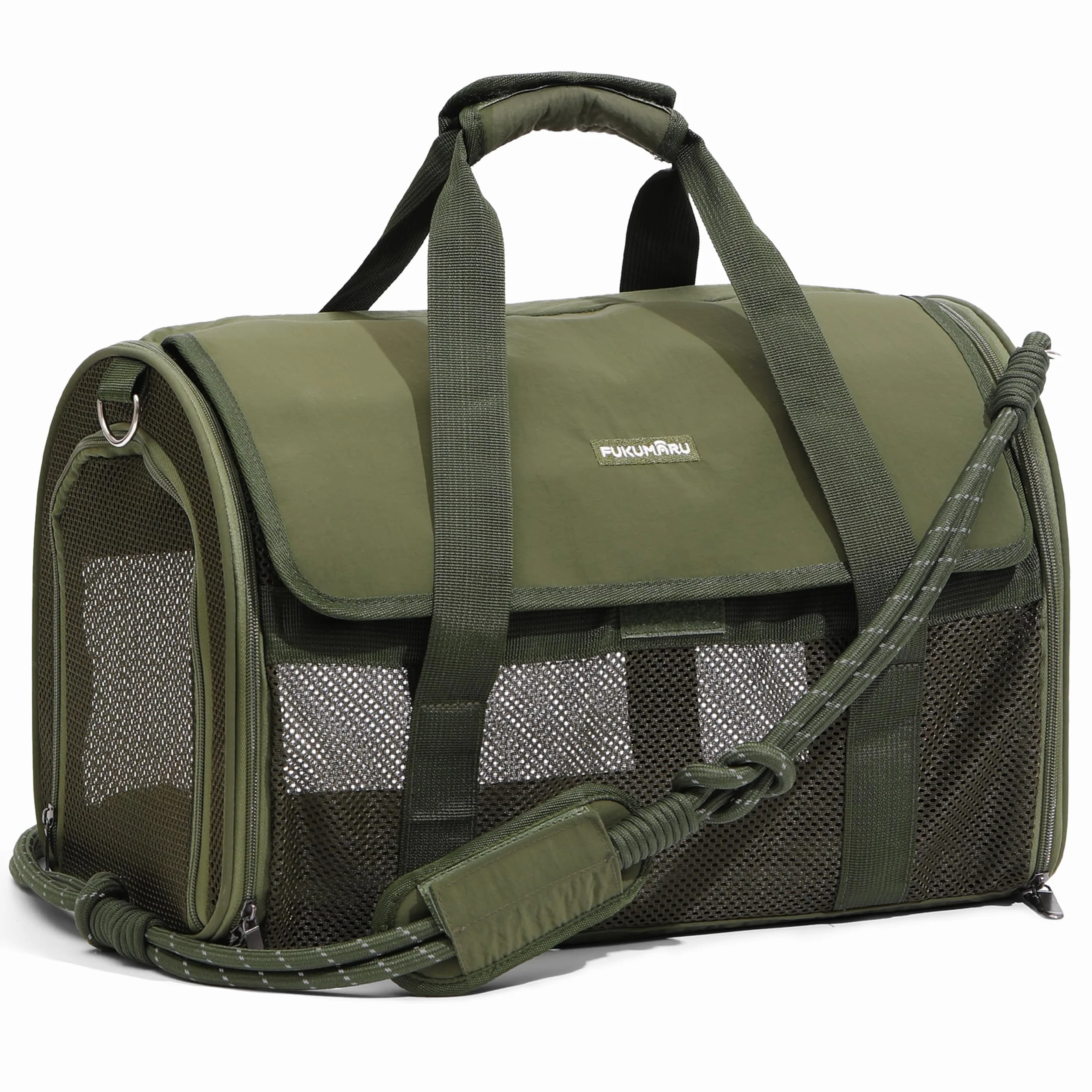 FUKUMARU transportín para Gatos y Perros, pequeño, Ligero y Transpirable, 46 x 28 x 28 cm, homologado para Viajar en Cabina, Plegable y Blando, con Malla antirrascado, Color Verde