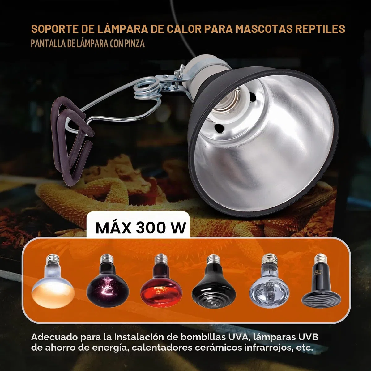 Soporte para Lámpara de Reptil Diámetro de 5.5 Pulgadas con Clip Cúpula Profunda Casquillo E27 Lámpara de Reptil paraTortugas Serpientes Lagartos Pollos Pájaros Camaleones