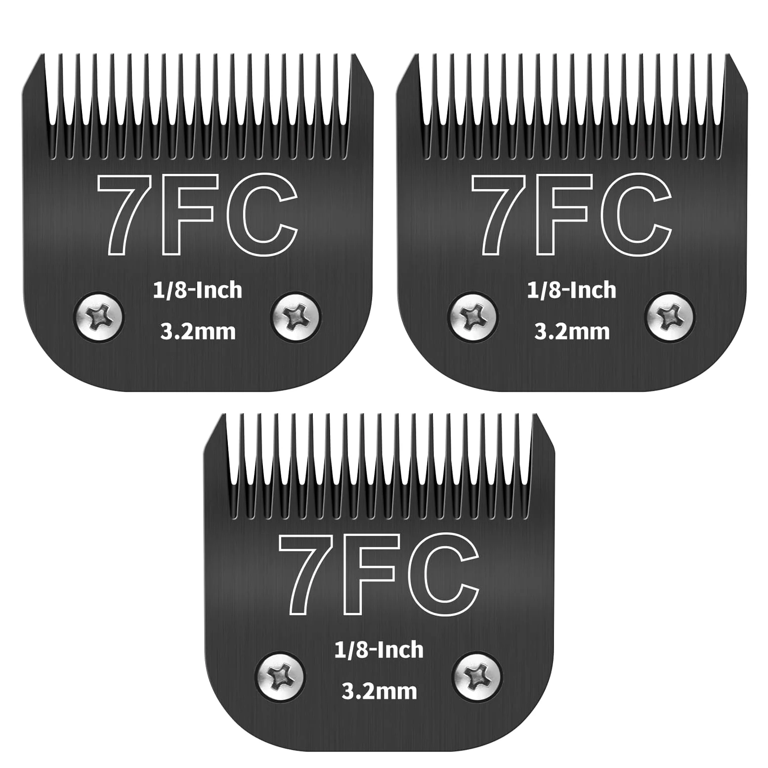 Pack de 3 Cuchillas de Peluquería Canina 7FC Desmontables - Hoja de Acero de 1/8 Pulgada (3,2 mm) - Compatible con Andis, Oster A5, Wahl KM-10 - Negro