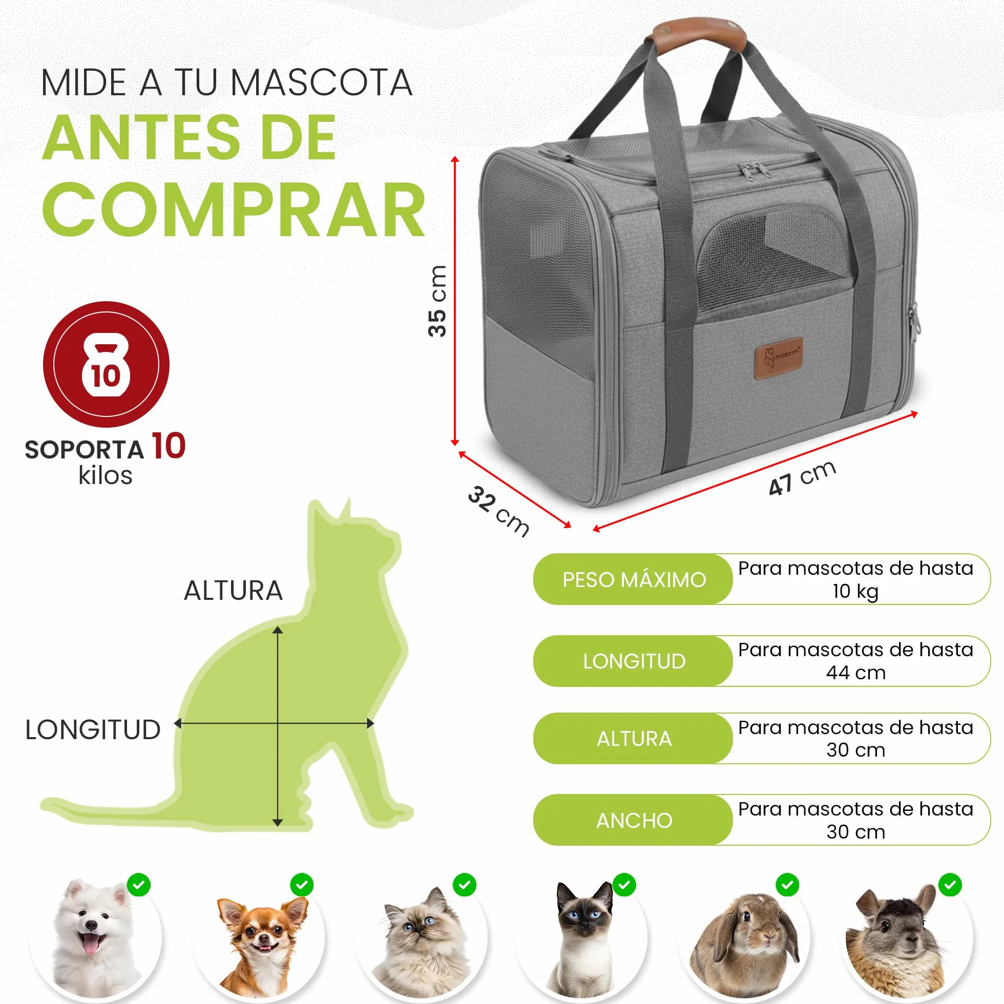 Transportin Perro Gato Plegable y Reforzado con Cama, Bebedero y Juguete de Regalo | Transporte de Gato Viaje Cómodo y Seguro | Bolsa de Transporte Portátil con Ventilación 360º