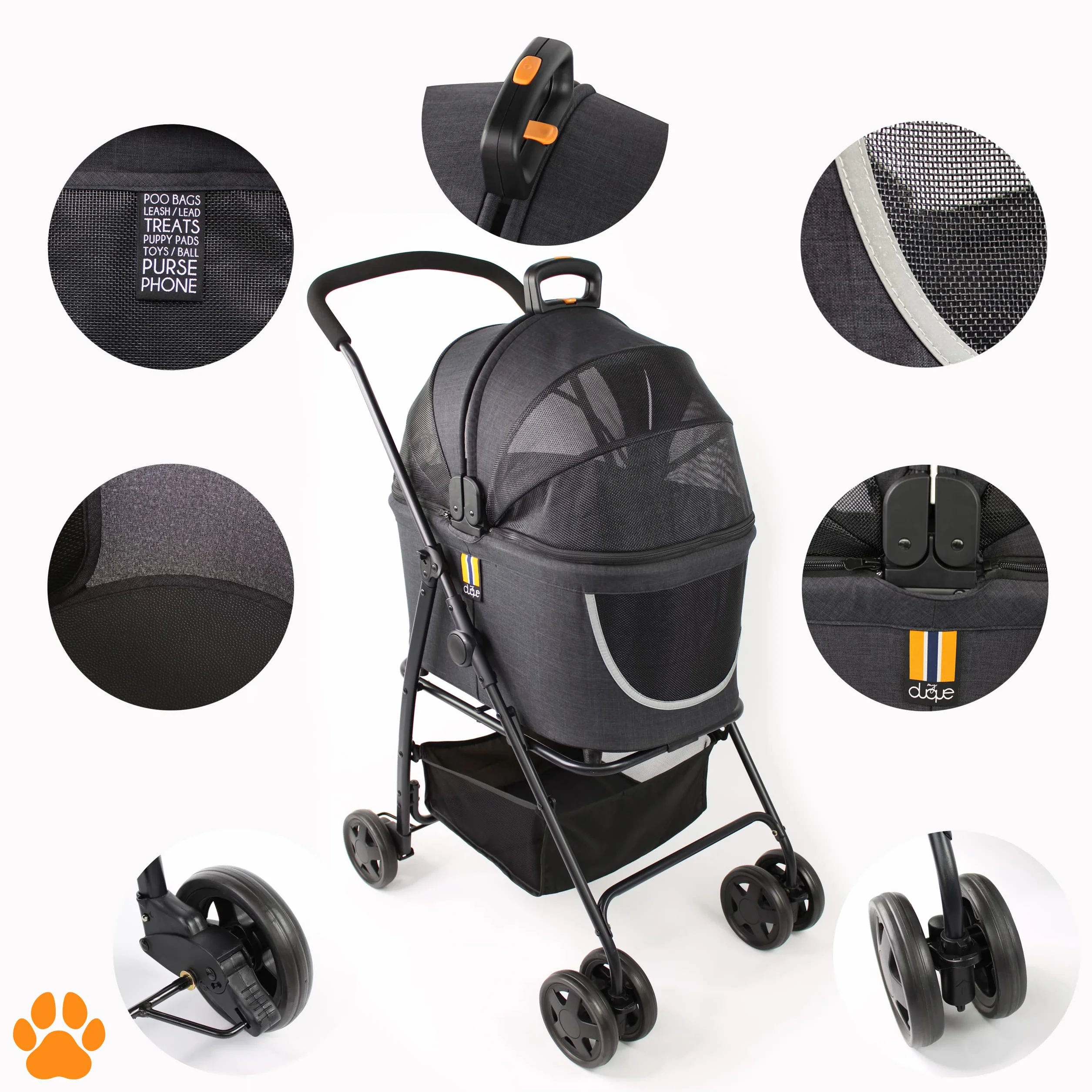 Modelo COCO 2 IN1 – Carrito de paseo perros hasta 15kg, cesta adicional para las compras o los accesorios de tu mascota, fácil de plegar y con ruedas flexibles diseño moderno