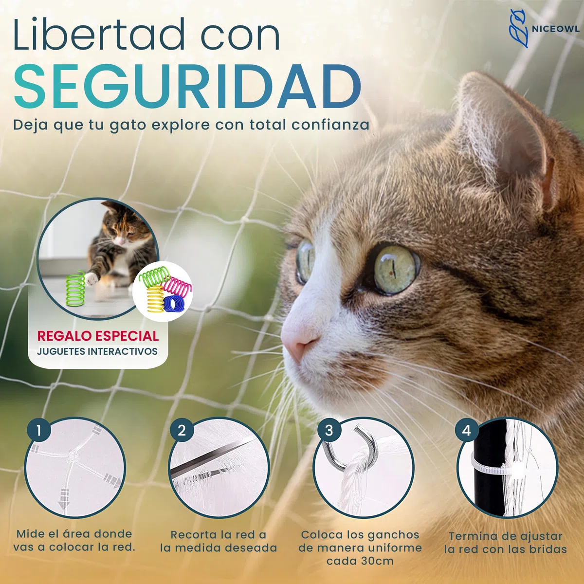 Red para Gatos Terraza 8x3m Transparente I Juguetes Gratis I Material Resistente a la Intemperie I Visibilidad Optima I Previene Caídas y Accidentes en Balcón, Terraza y Ventanas