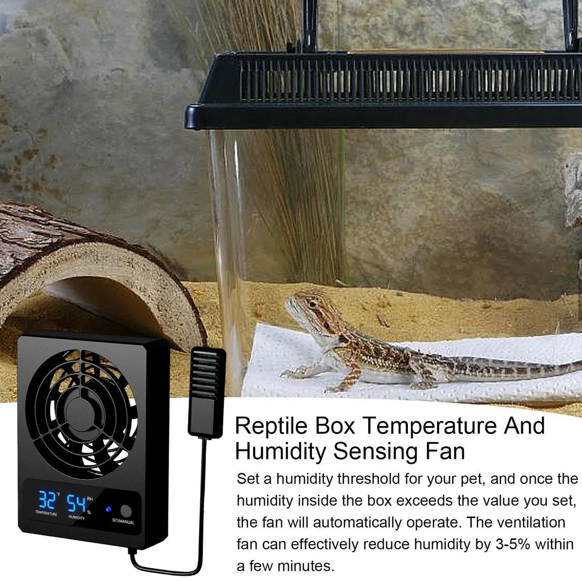Ventilador inteligente con pantalla LED, control de temperatura y humedad, de refrigeración silencioso, ventilación de terrario, propietario de reptiles, promueve la salida de aire
