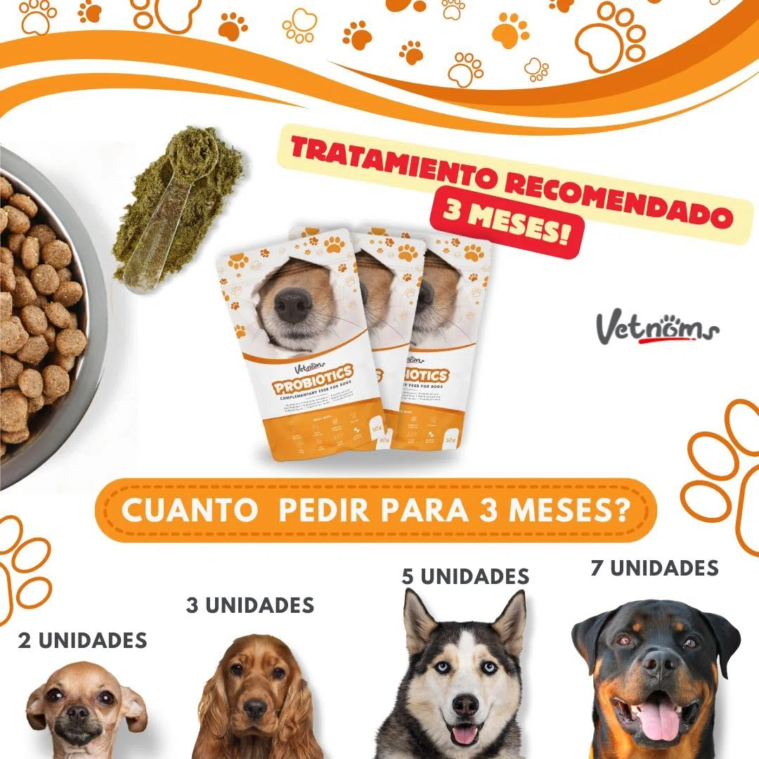 Probioticos Perros en Polvo - Probióticos para Perros Uso Diario. Alivia Diarrea, Dermatitis Perro, Alergias, Pelaje Sano. Antiinflamatorio Gastrointestinal para Canes.