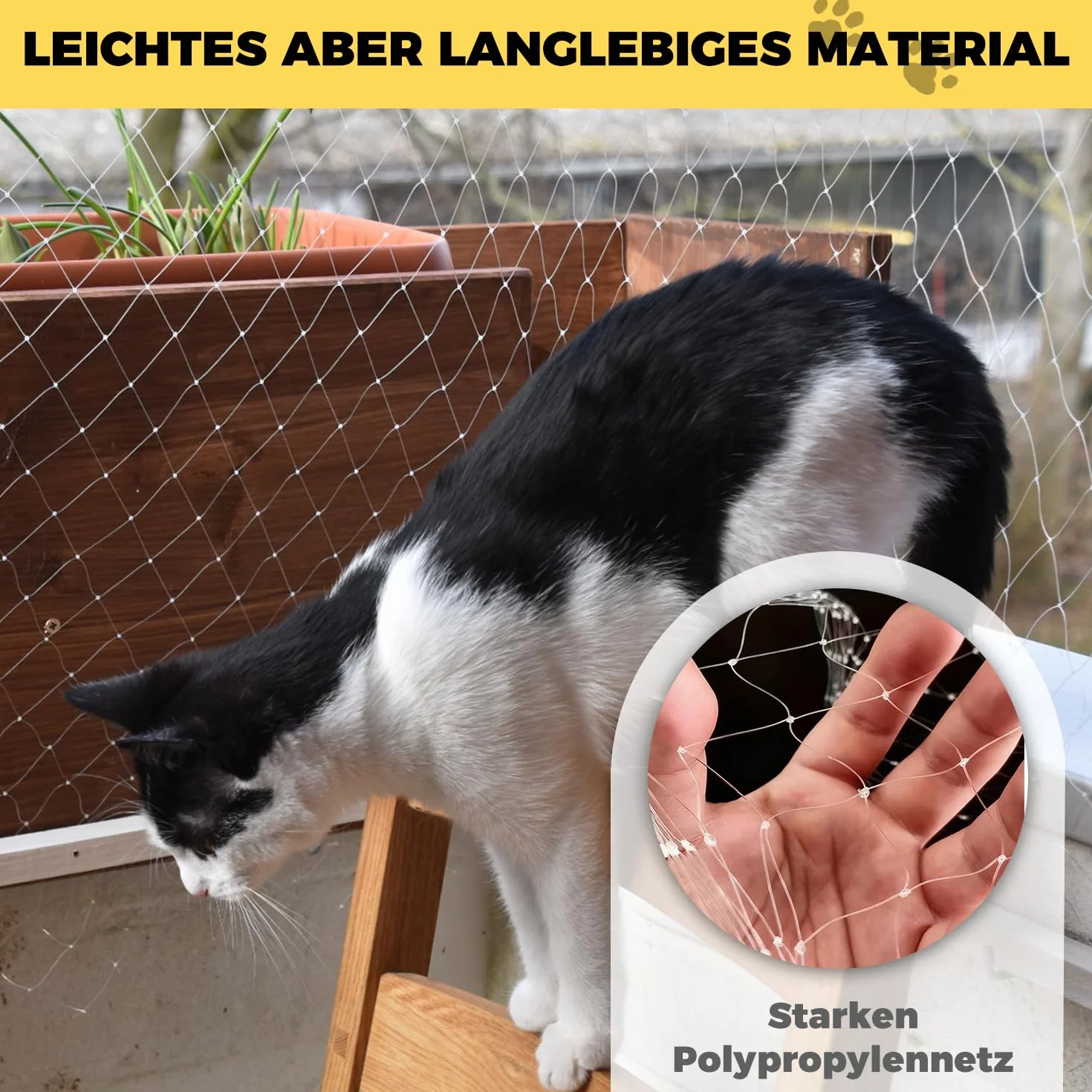 Schleuder Red para Gatos terraza 5x5m, Red Gatos terraza, Red para Gatos, Malla Gatos ‌Nylon Multifilament Yarn, Malla antipajaros Transparente, Malla para Balcon, Malla antipalomas