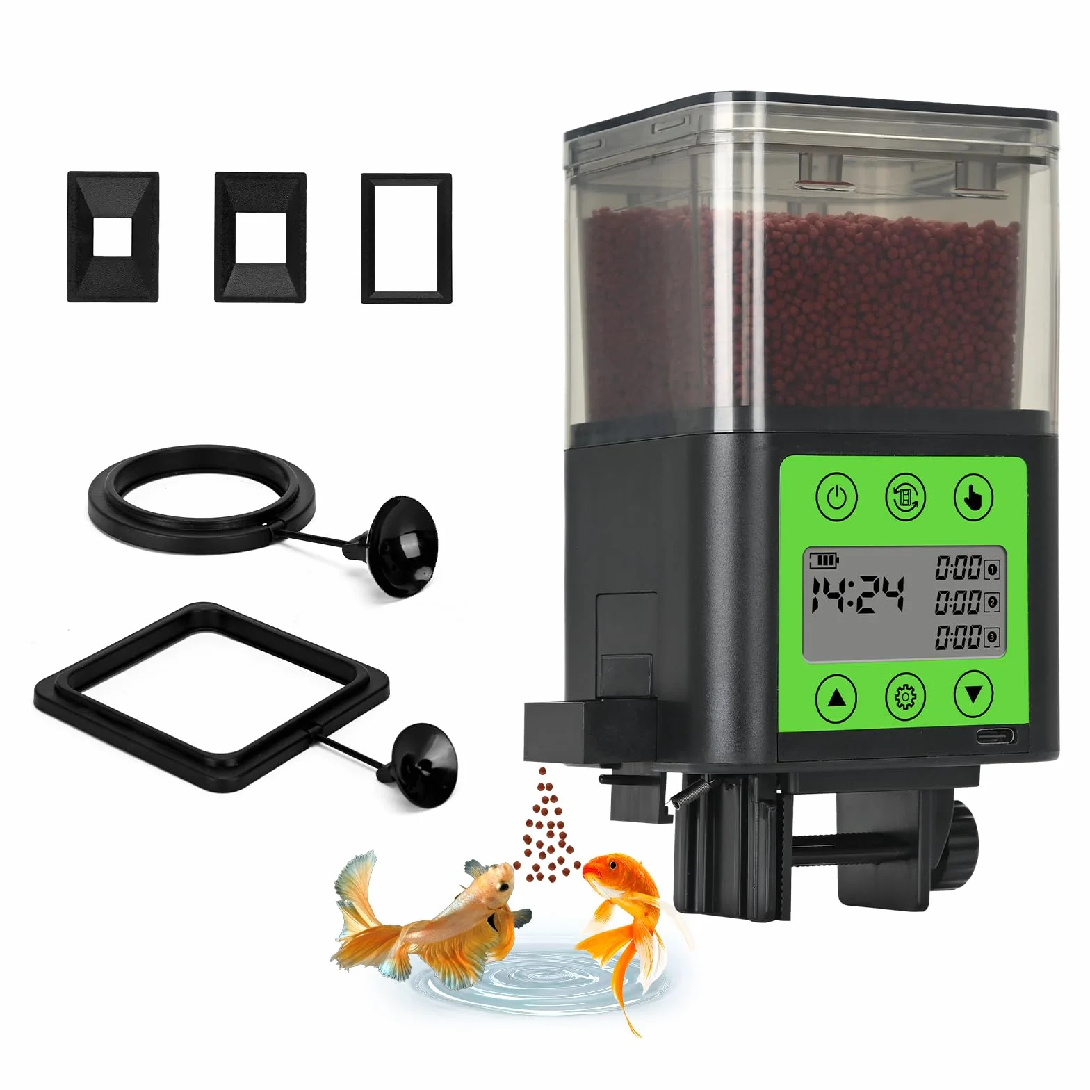 Lychee Dispensador automático de alimentos para peces recargable por USB 320 ml de gran capacidad con pantalla LCD resistente a la humedad con temporizador eléctrico