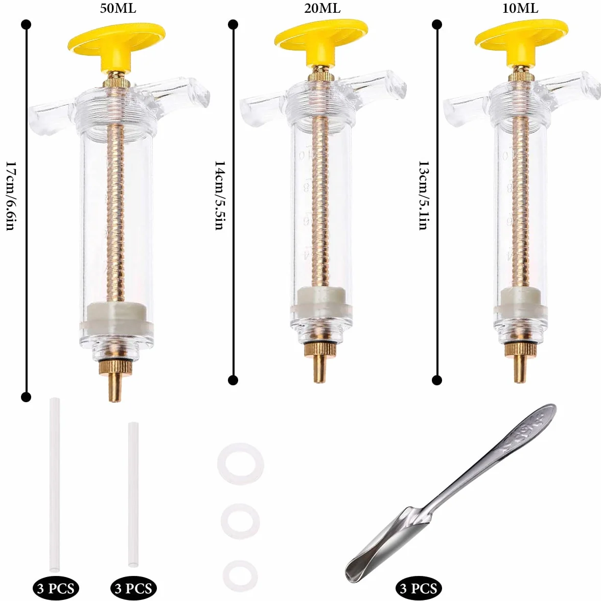 3 Juegos de Jeringuillas de Alimentación para Pájaros, Kit de Jeringa Alimentaria para cría a Mano de Pájaros, Jeringa 10ml, 20 ml, 50ml con 6 Tubos de Cosecha.