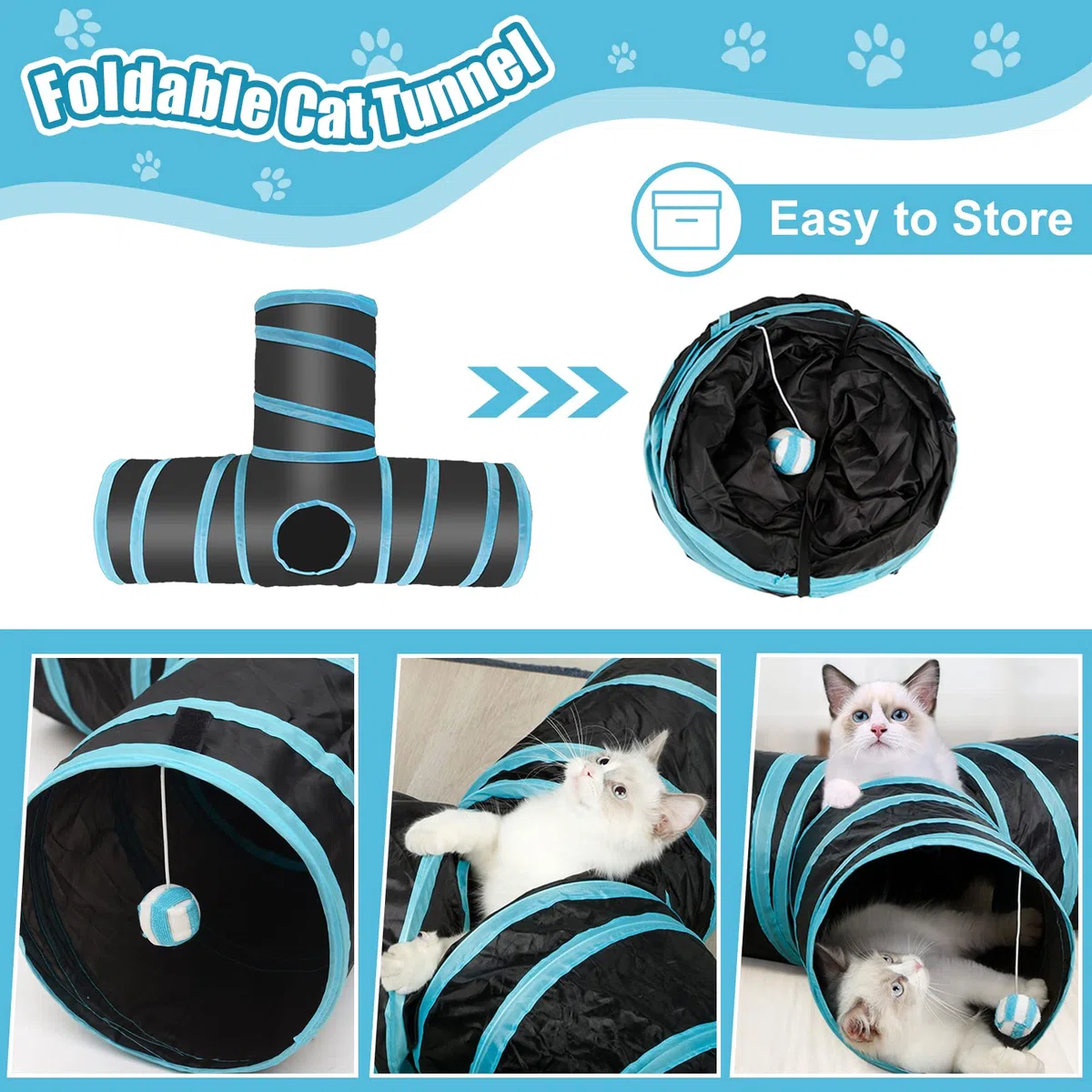 Juguetes Interactivos para Gatos - Set de 39 Piezas Con Túnel, Ratones, Varita de Plumas, Peces, Bolas y Campanas - Tubo de 3 Vías