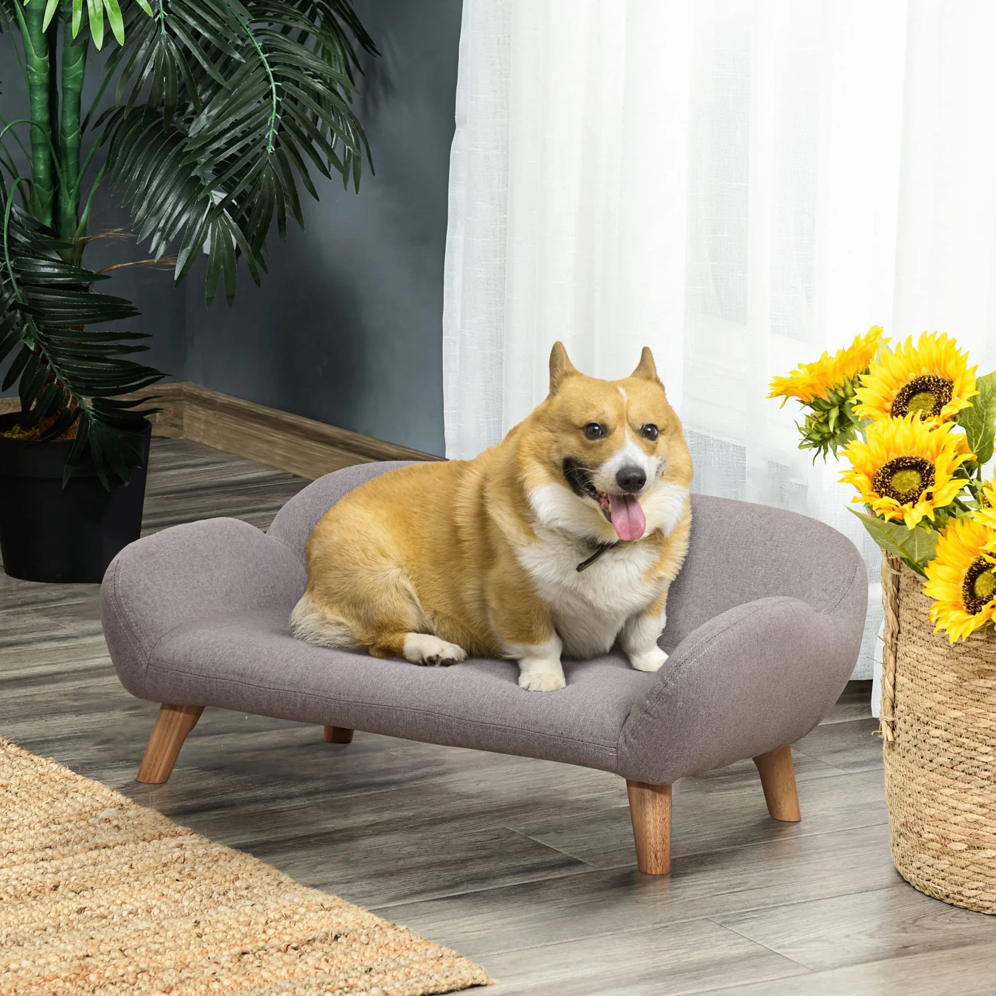 PawHut Sofá para Perros Sofá para Mascotas de Estilo escandinavo con Patas cónicas de Madera tapizado en Tela 72 x 44 x 31 cm - Gris