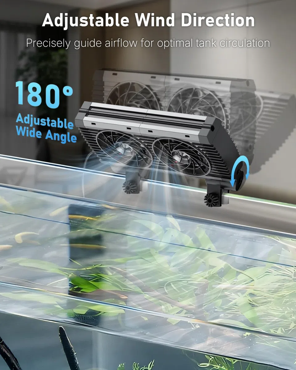 Pawfly Enfriador de Acuarios, Enfriador de Acuarios Silencioso, Ventilador de Acuarios con Velocidad Regulable Y Temporizador, Enfriador de Agua para Terrarios de hasta 60cm (2 Ventilador)