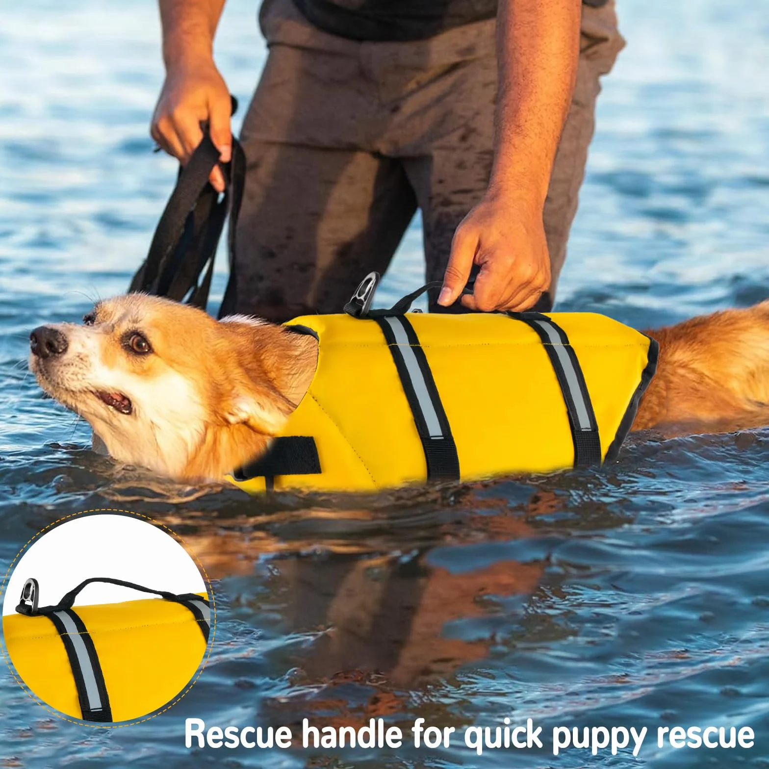 Chaleco Salvavidas para Perros, FainFun Chaleco Flotador para Perros Grandes Pequeños Medianos Naranja, Que Nadan en el Agua (Amarillo, Large)