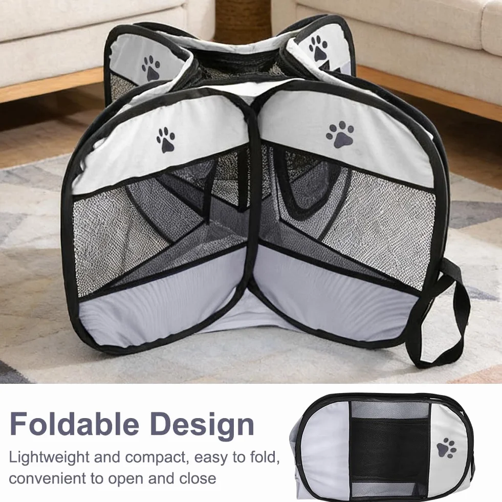 Parque plegable para mascotas 74 x 74 x 43 cm, de tejido Oxford y malla transpirable, para interior y exterior, gatos, perros, conejos y animales pequeños (garras de perro gris)