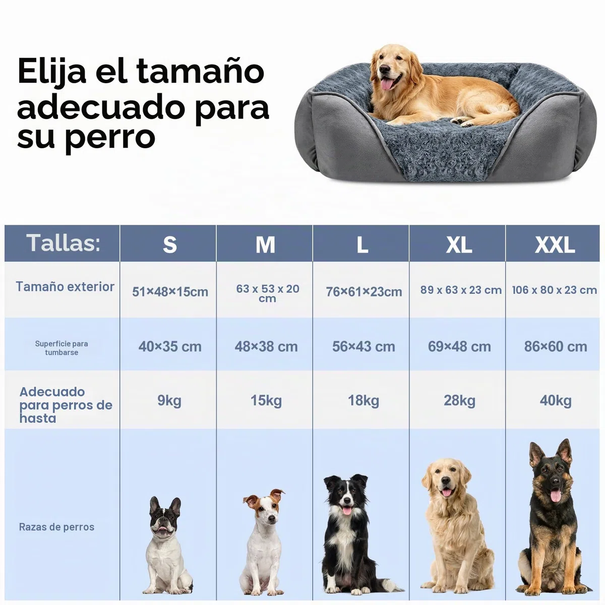 JOEJOY Cama para Perros Medianos, Cama Perro Lavable, Suave, Antideslizante para Pequeños y Medianos y Gatos, 63x53x20cm