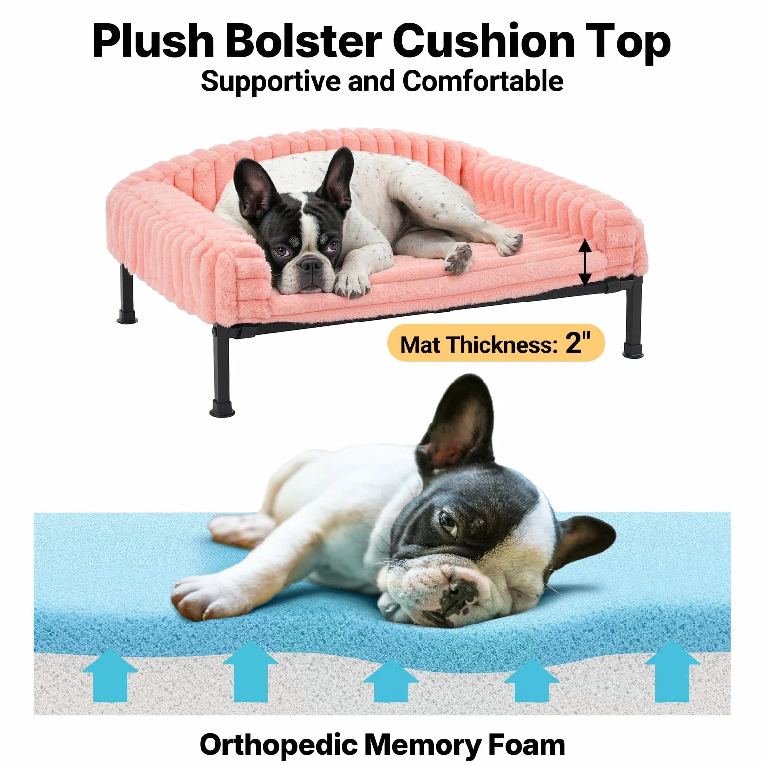 Veehoo Sofá Cama Elevado Perro con Cojín Extraíble, Cama Elevado Mullida para Perros Lavable con Colchón Ortopédico, Sofá Perros y Gatos Patas Antideslizantes, Rosa 60x45x10cm