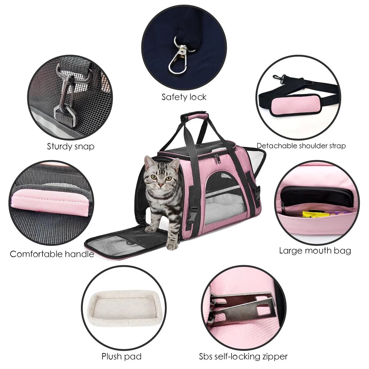Bolsa de transporte para gato, perro, caja de transporte transpirable, jaula de transporte plegable con alfombra extraíble, cesta de transporte con correa ajustable desmontable, bolsa de mano gato