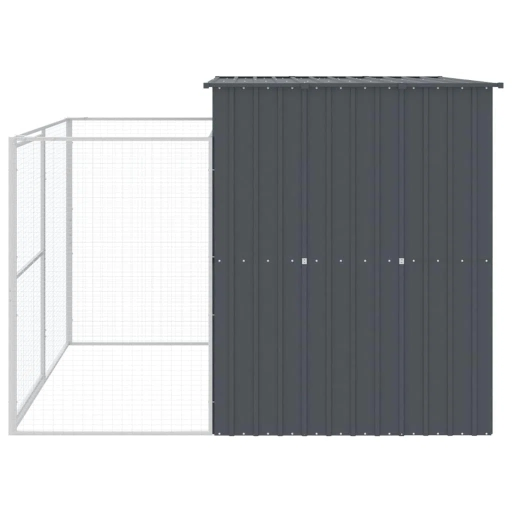 Caseta Perros con Corral Acero galvanizado Gris 214x253x181 cm, Refugio para Animales