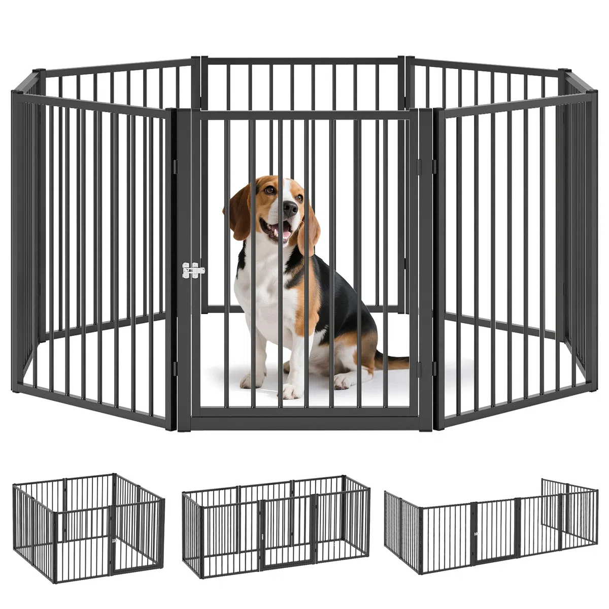 PawHut Parque para Perros de 8 Paneles Vallas para Perros Plegables de Acero 76 cm para Pequeños y Medianos para Interior Exterior Jardín Negro