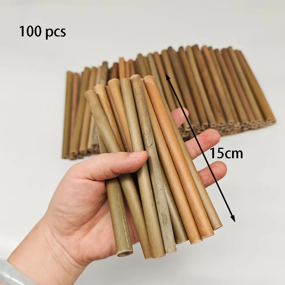Material de relleno de tubos de hotel para insectos, 100 unidades, tubo de bambú natural de 15 cm de longitud, accesorios de casa de abeja, respetuoso con el medio ambiente en el jardín