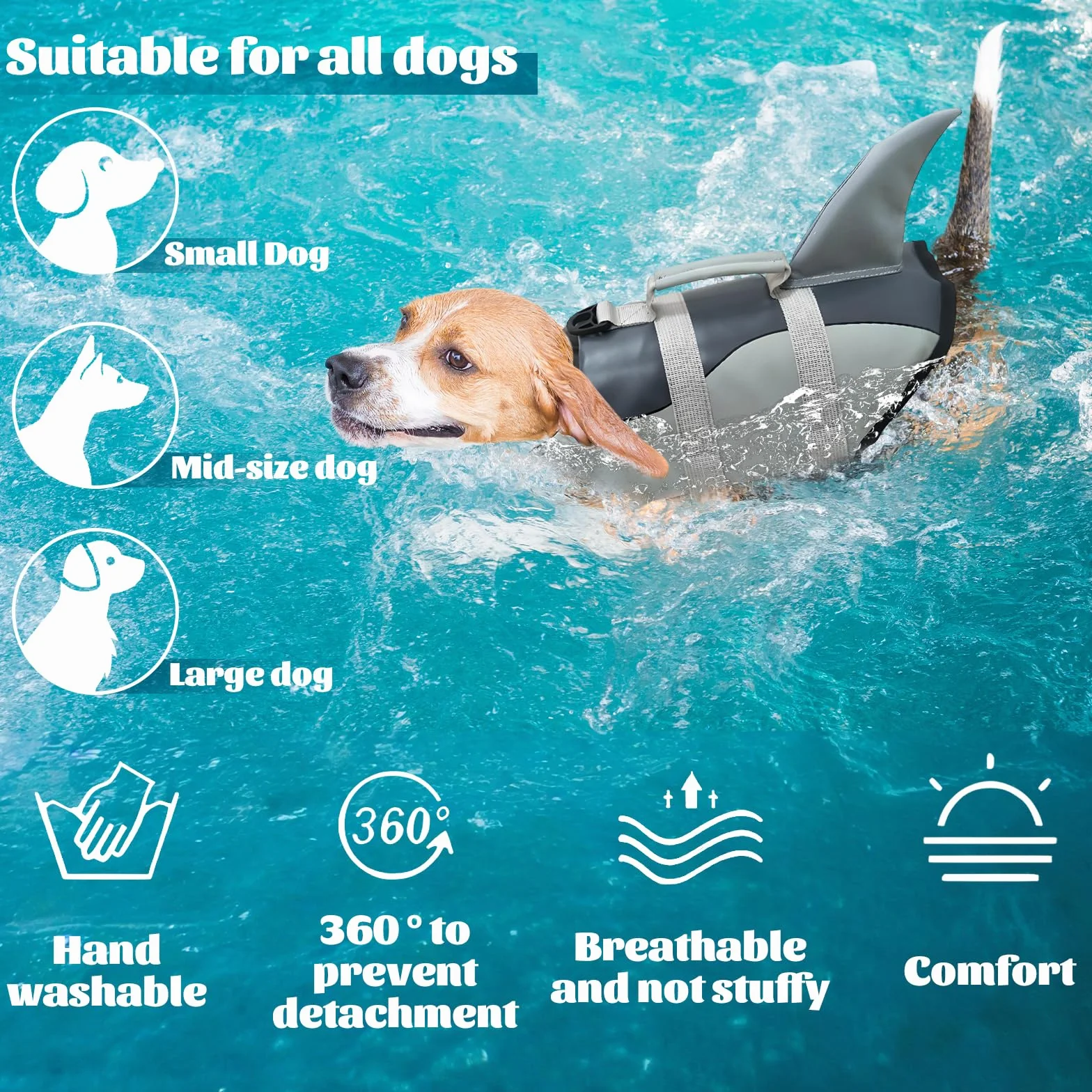 Chaleco Natación Perro, Chaleco Salvavidas Tiburones Alta Flotabilidad, Chaleco Perro Salvavidas con Asa, Chalecos Flotantes Ajustable Perros, Perros Seguridad Natación Ropa (Large)