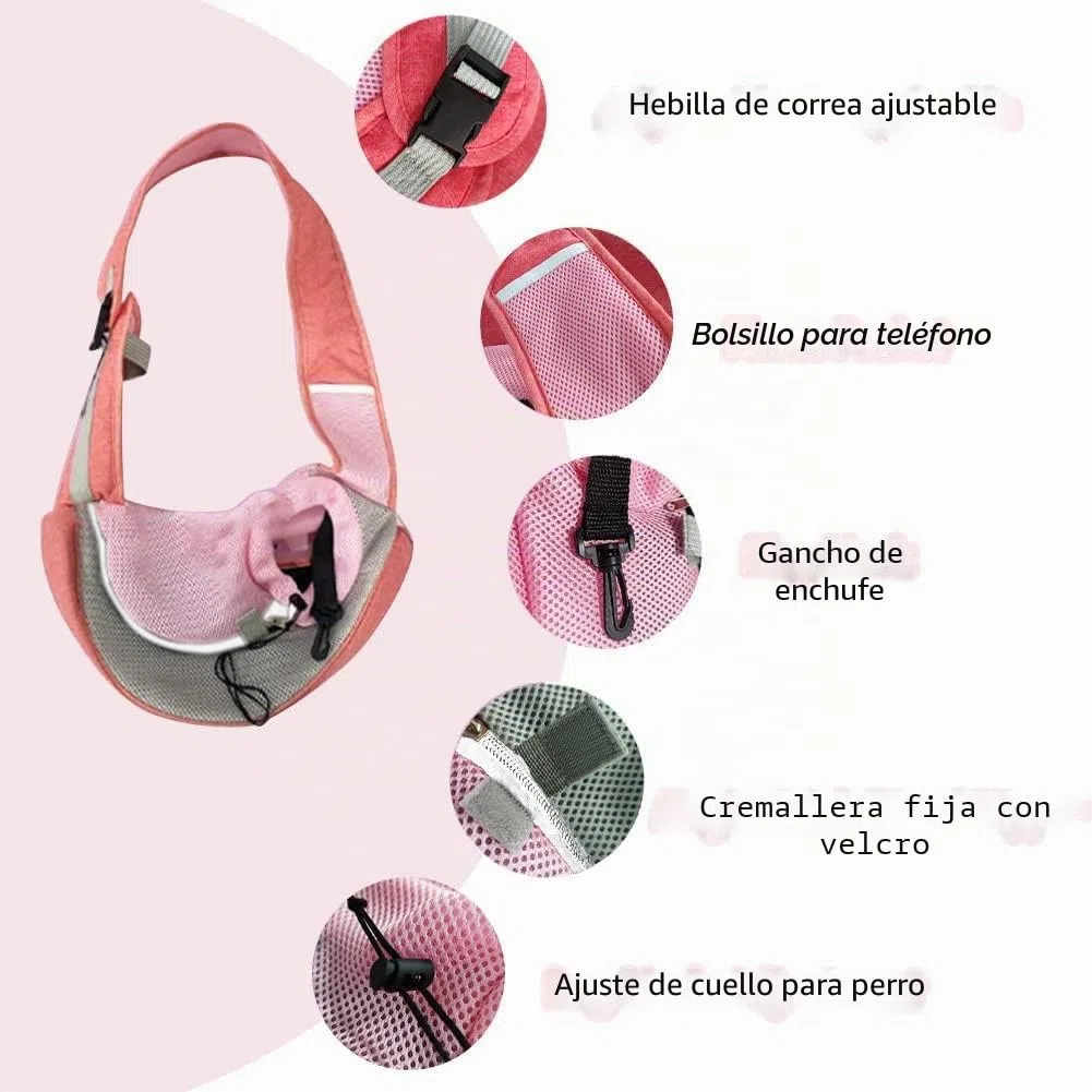 FEimaX Bandolera para Perro Transportín Bolsa de Viaje para Mascotas Bolsa Portador de Perro Bolso de Hombro para Perros Gatos, para Viajes al Aire Libre, Caminar en el Metro (S, Rosa)