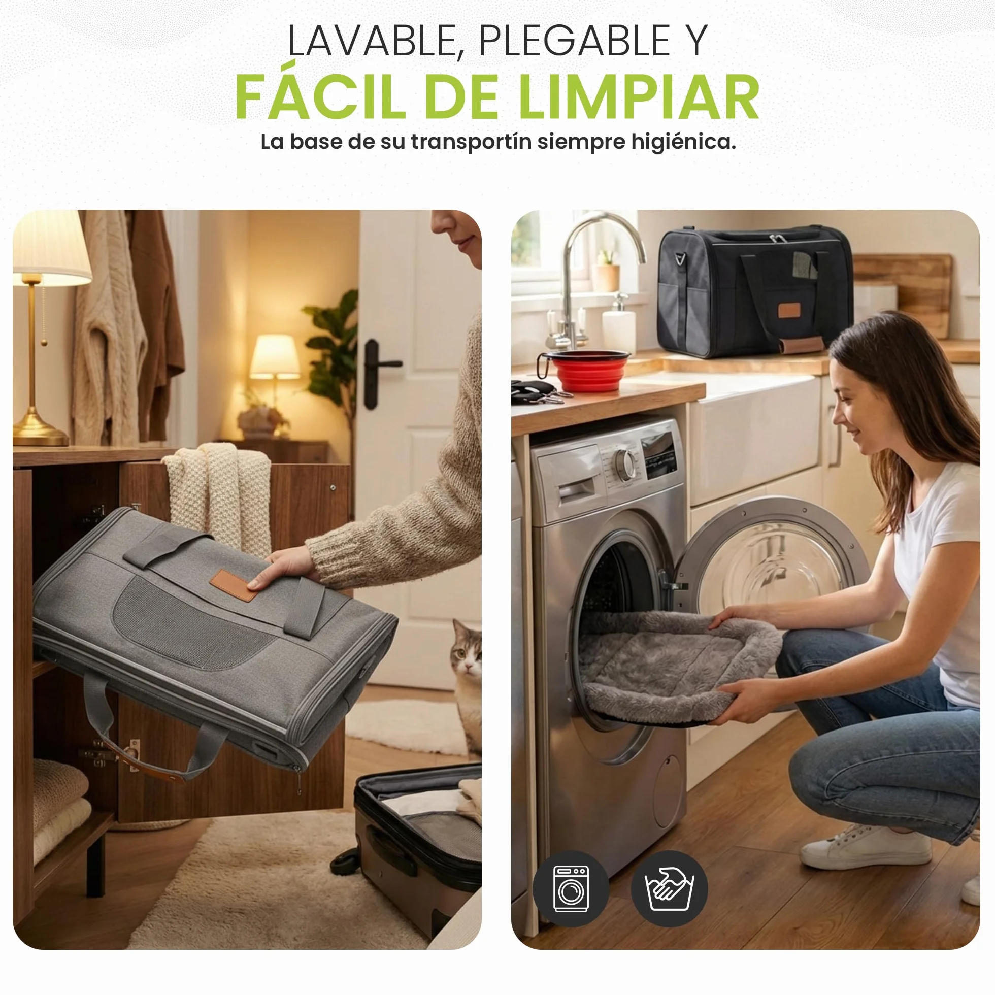 Transportin Perro Gato Plegable y Reforzado con Cama, Bebedero y Juguete de Regalo | Transporte de Gato Viaje Cómodo y Seguro | Bolsa de Transporte Portátil con Ventilación 360º