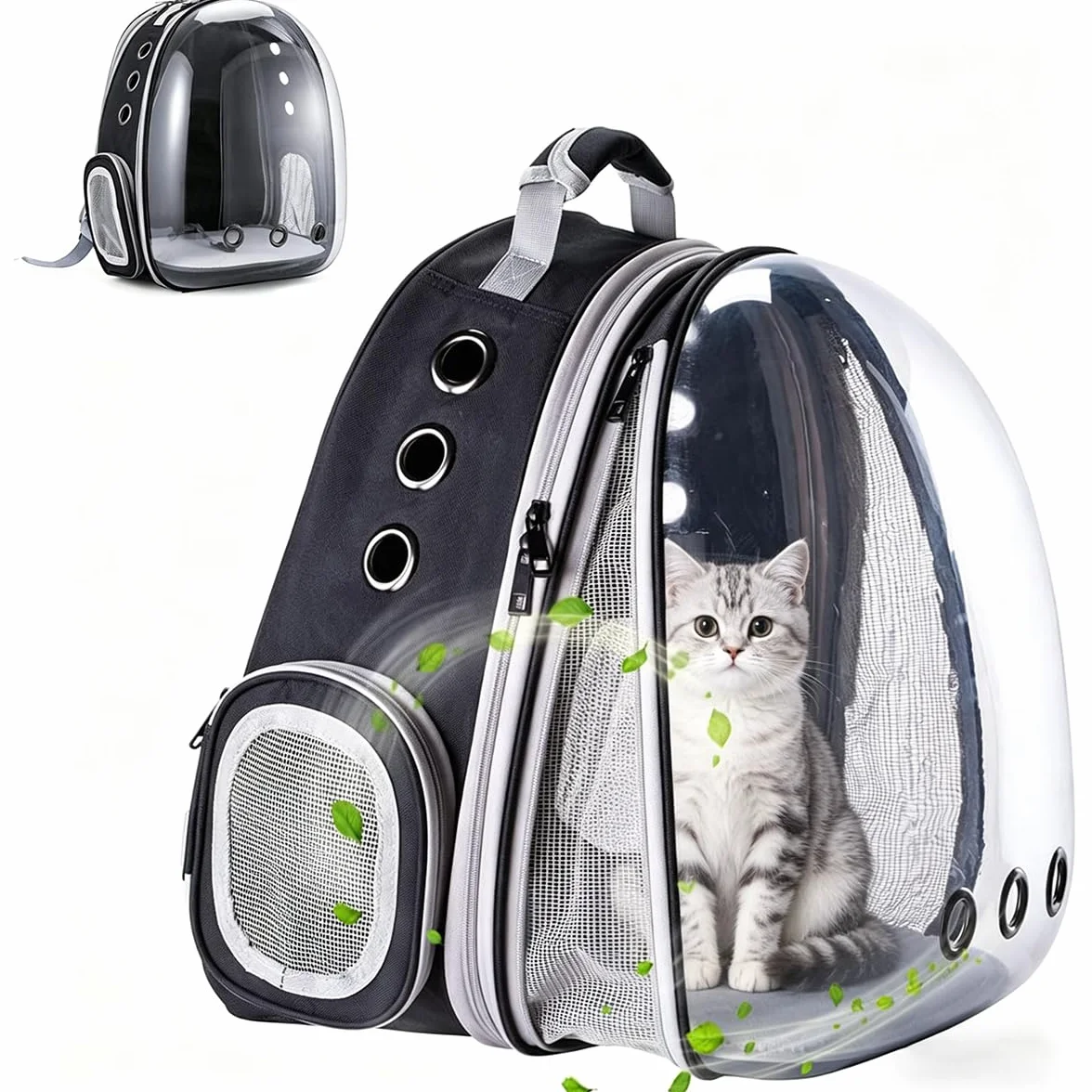 Mochila para Gatos,Mochila Gato,Mochila Cápsula para Mascotas,Mochilas para Gatos y Perro Transportin Gato Expandible y Plegable (Black, Medium, hacia adelante)
