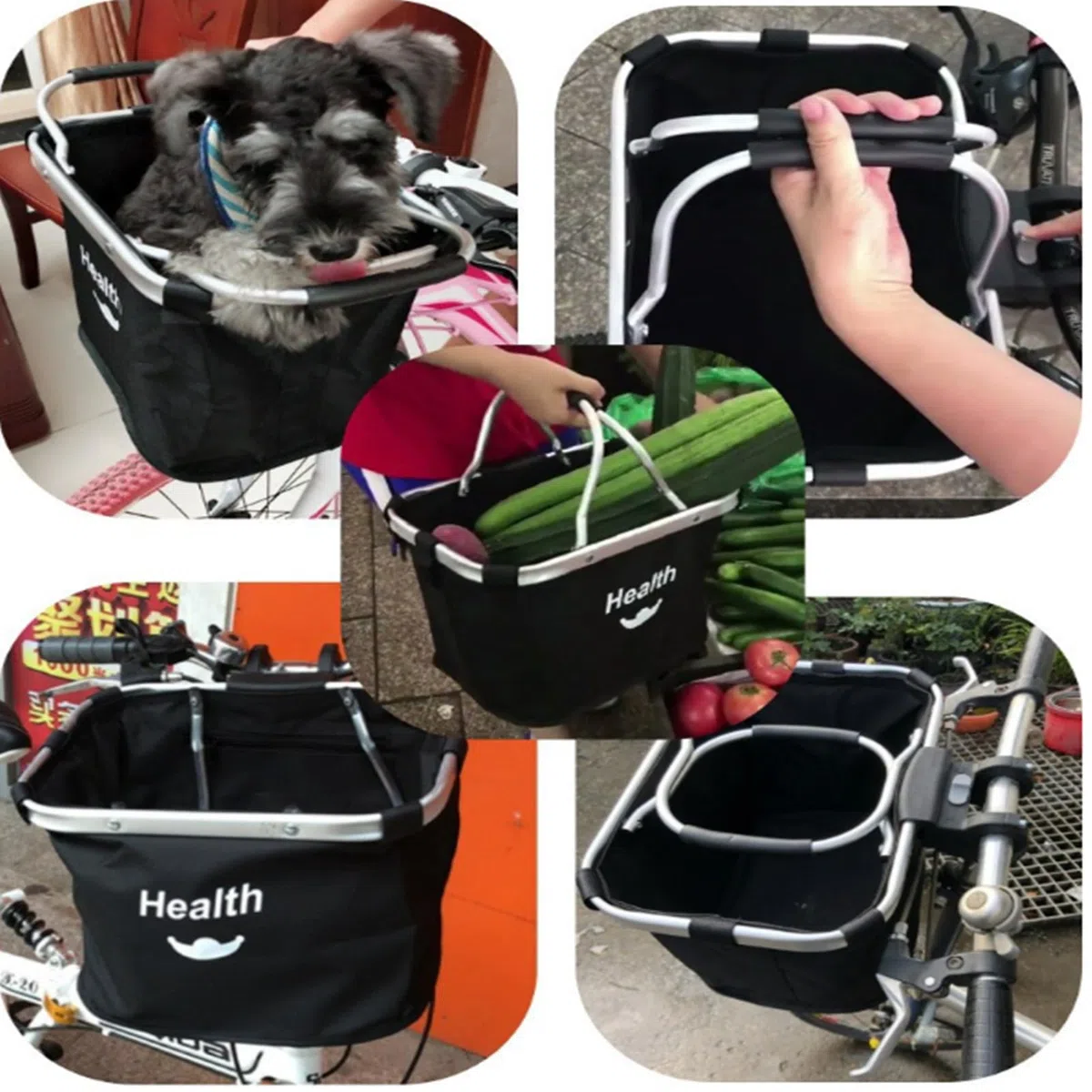 Cesta plegable para bicicleta, Cesta para bicicleta para perros, Fácil instalación Bolsa de cesta desmontable para bicicleta, con adaptador de manillar para perros pequeños, compras, pícnic