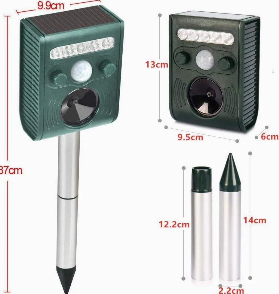 2X Repelente para Gatos,Ultrasonido Exterior Potente e Impermeable con Sensor de Movimiento - Recarga Solar/USB - Animales, Gatos, Perros, pájaros