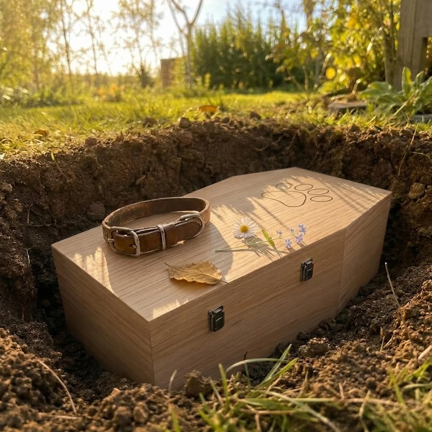 ataud de Madera con Forro Interior Satinado - tamaño XL para Mascotas Medianas - ataud para Mascotas con Cierre Fijo de Metal - Naturaleza del ataud Hecha de Madera
