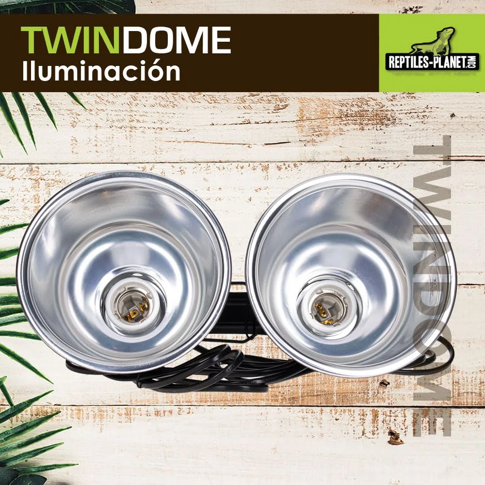 Reptiles Planet Twindome 14 - Soporte Doble para Bombilla para Colgar o Colocar en el terrario (14 cm de diámetro, 16 cm)