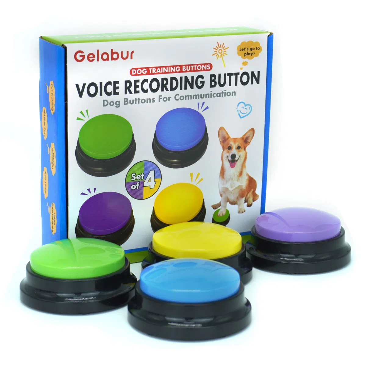 Gelabur Juego de 4 botones para perros para comunicación, botones grabables de voz para aula, juego de botones de conversación para entrenamiento de perros, herramientas de botones de conversación
