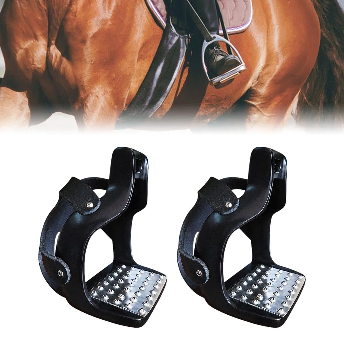harayaa Estribos de Aluminio para equitación, Coloridos, Antideslizantes, con Pedal de Acero Inoxidable y Red Protectora, Seguridad para Montar, para Hombres y Mujeres.
