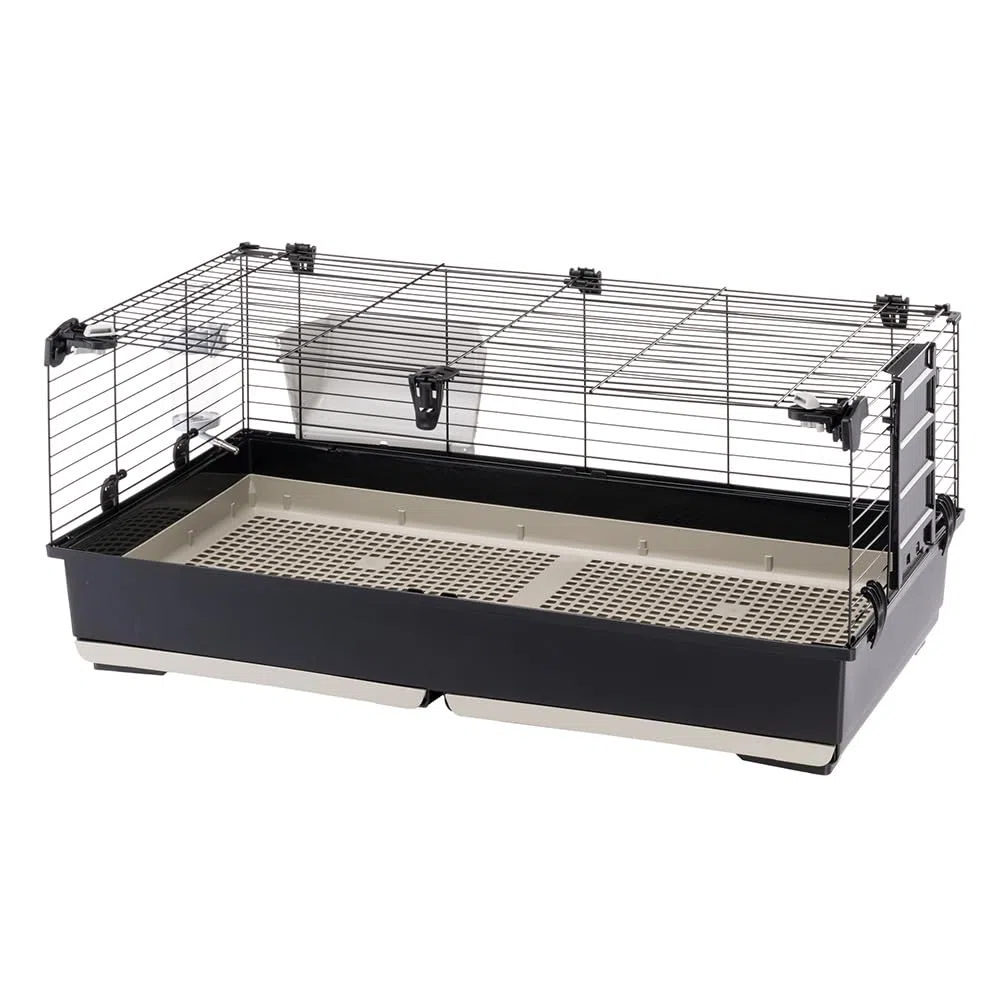 Ferplast Jaula Conejos TOMMY 100 - Espaciosa, Techo Abatible, Puerta-Escalera, Fácil Limpieza con Rejilla Higiénica - Accesorios Incluidos, Conectable a Metrò - 99.5 x 53 x h 48 cm