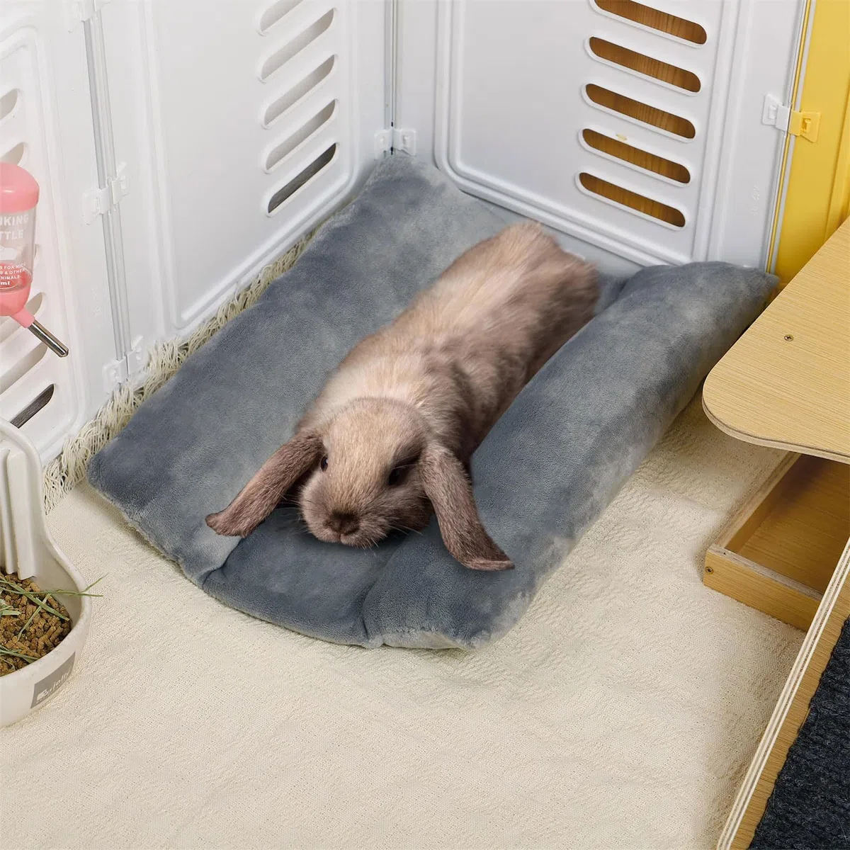 Cama para conejos de 15, 7 x 14 pulgadas, cama cóncava para conejitos suaves y espesas, cojines para abrazar, tapete de felpa, tapete para mascotas pequeñas para dormir en jaulas, ropa de cama