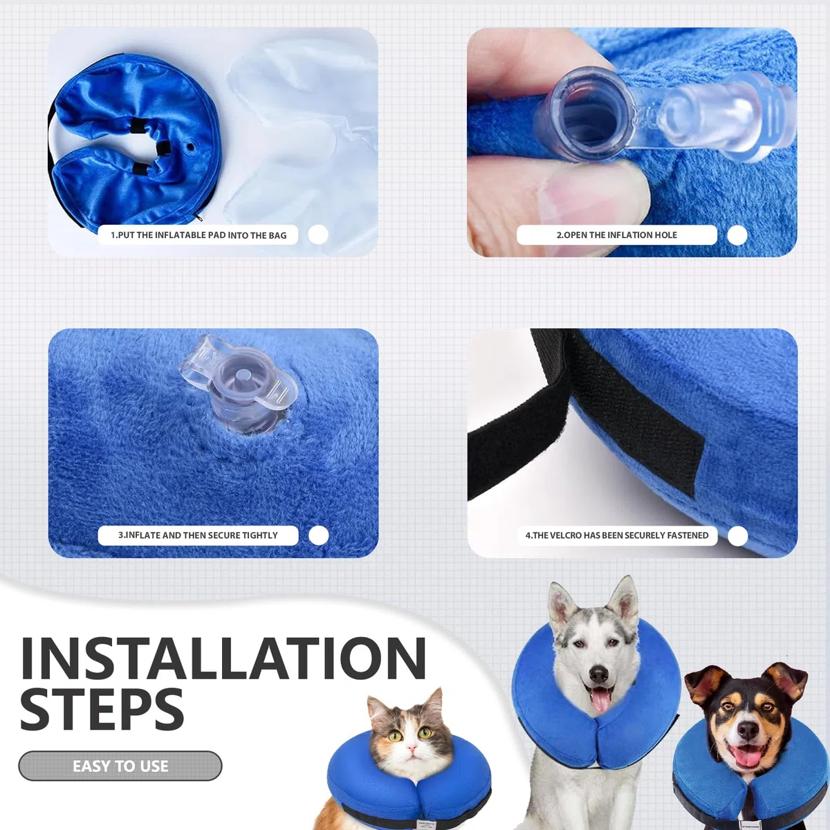 El collar inflable de cono para perros de Viondra sirve para la recuperación de perros después de una cirugía para evitar lamer mascotas (azul, M)