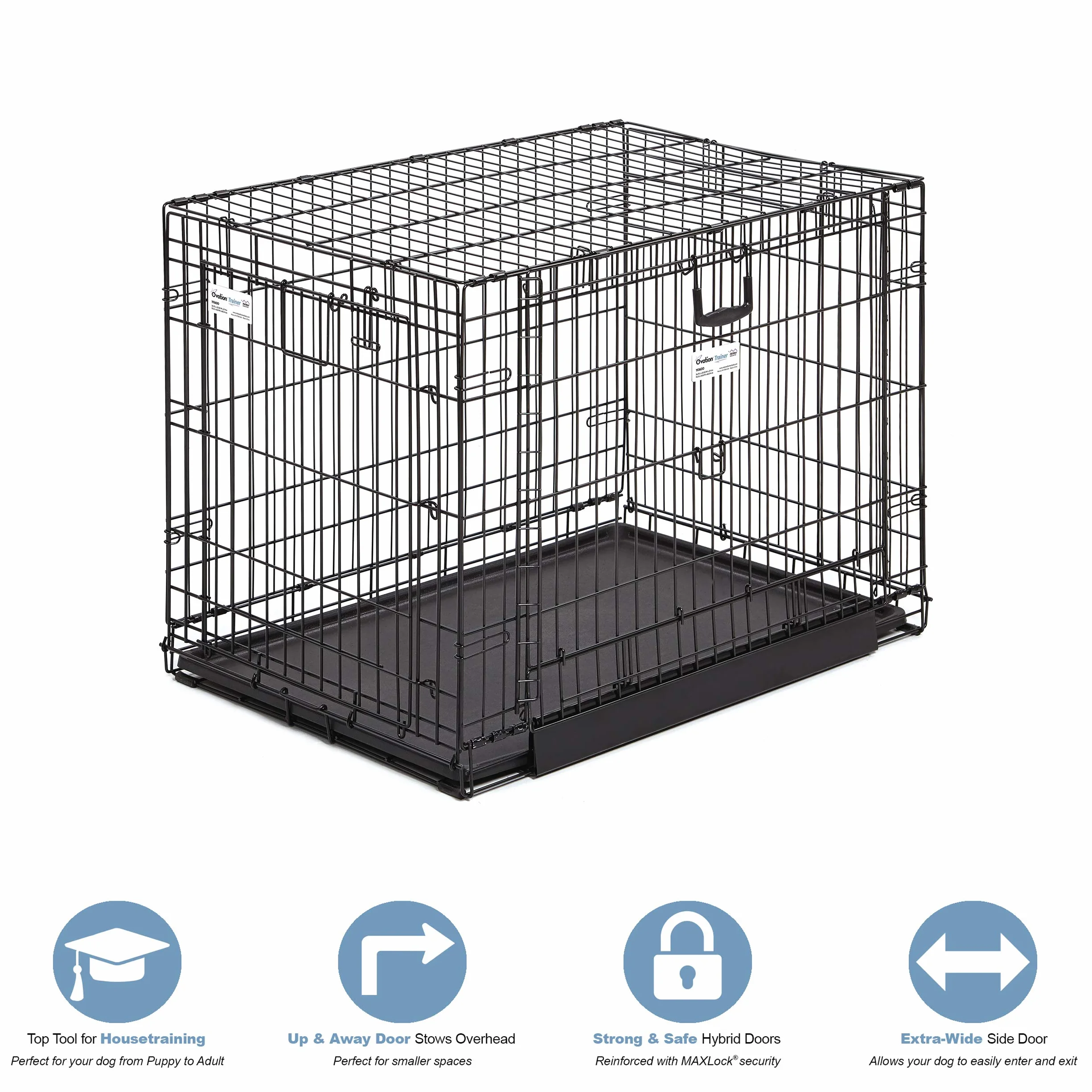 MidWest Homes for Pets Ovation - Jaula de metal plegable con doble puerta para perros, tamaño intermedio, 91 cm, puerta frontal y puerta lateral levadiza, diseño que ahorra espacio
